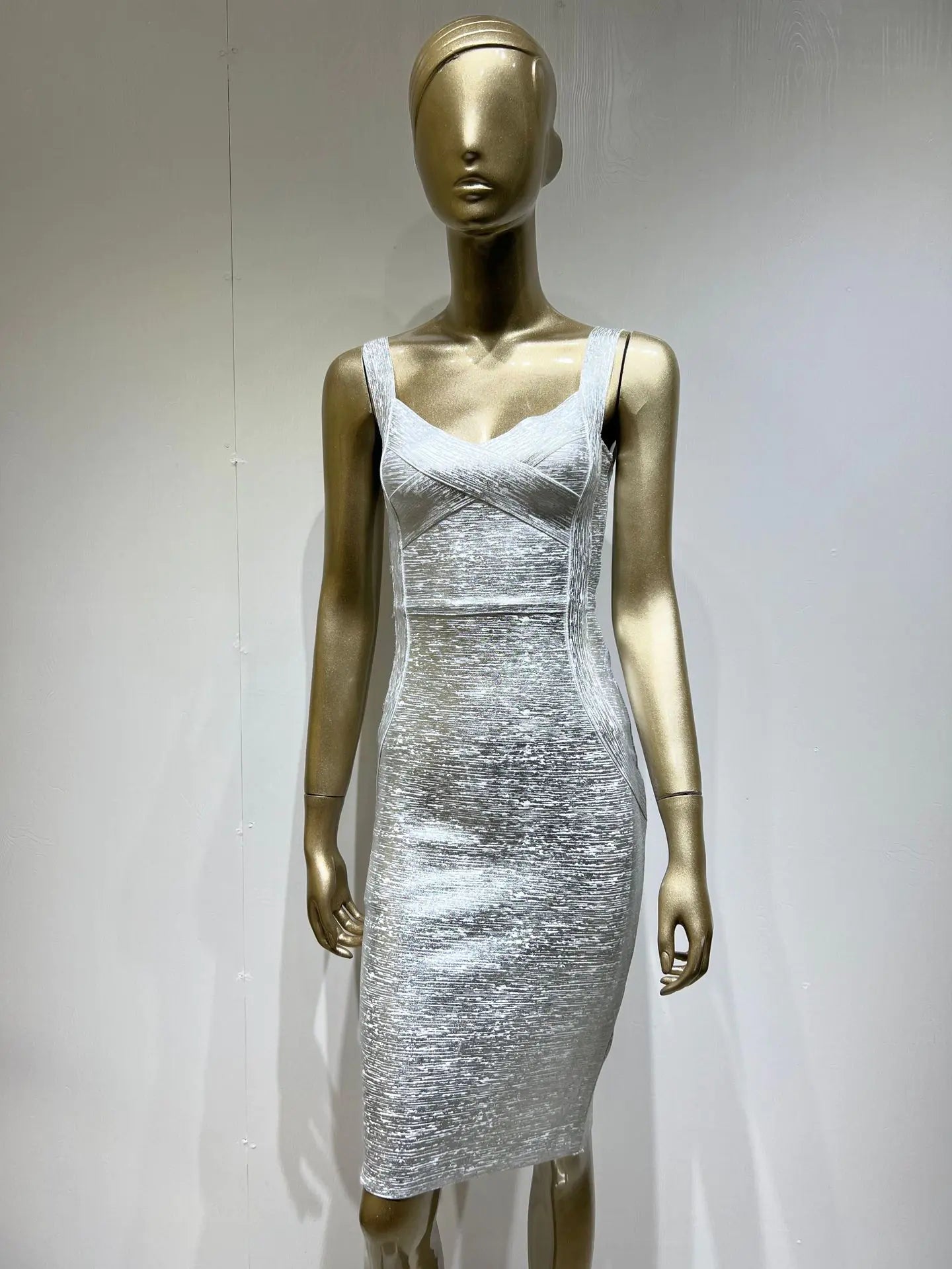 Gold and Silver Foil Bandage Dress - Sleeveless Party Dress FondueHaven