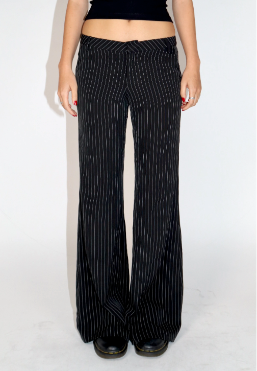 Low‑Rise Flared Pinstripe Trousers