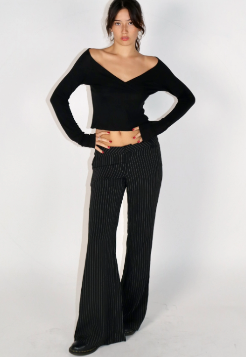 Low‑Rise Flared Pinstripe Trousers