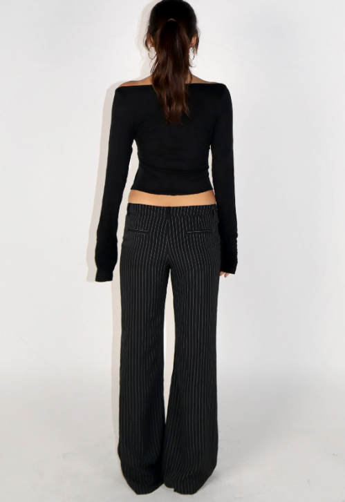 Low‑Rise Flared Pinstripe Trousers