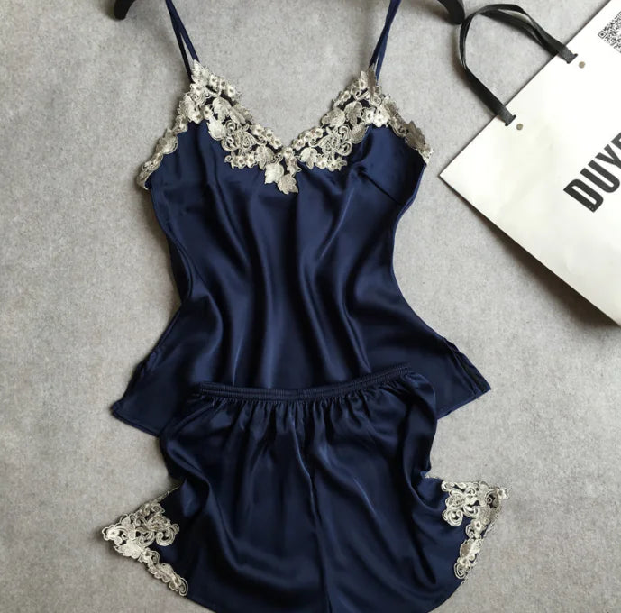 Embroidered Women's Sexy Pajama Set with Shorts FondueHaven