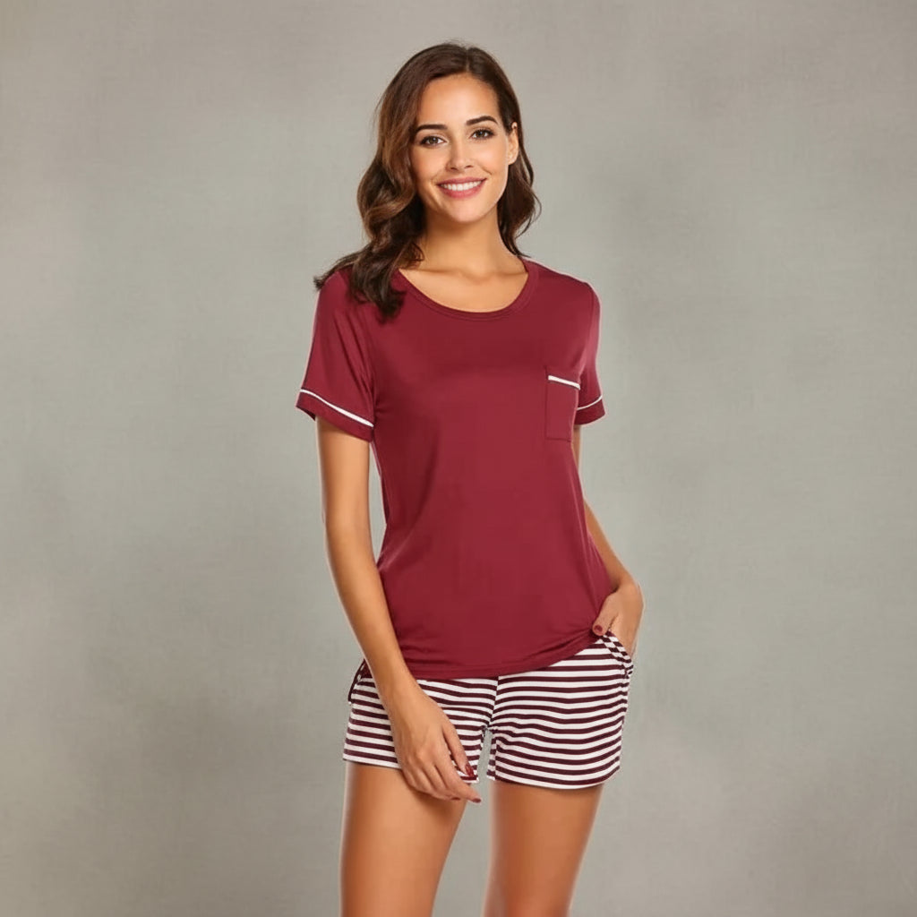 Striped Pajama Set for Women with Shorts FondueHaven