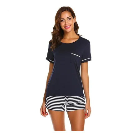 Striped Pajama Set for Women with Shorts FondueHaven