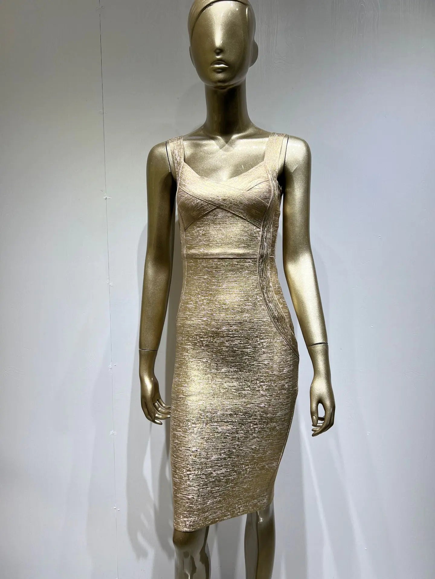 Gold and Silver Foil Bandage Dress - Sleeveless Party Dress FondueHaven