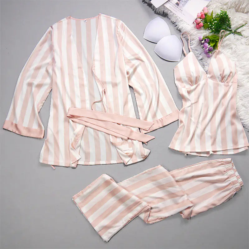 Summer Silk Pajama Set for Women - Striped & Casual FondueHaven